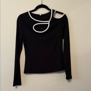 Black Long Sleeve Top with White Trim cut out shoulder & keyhole front.